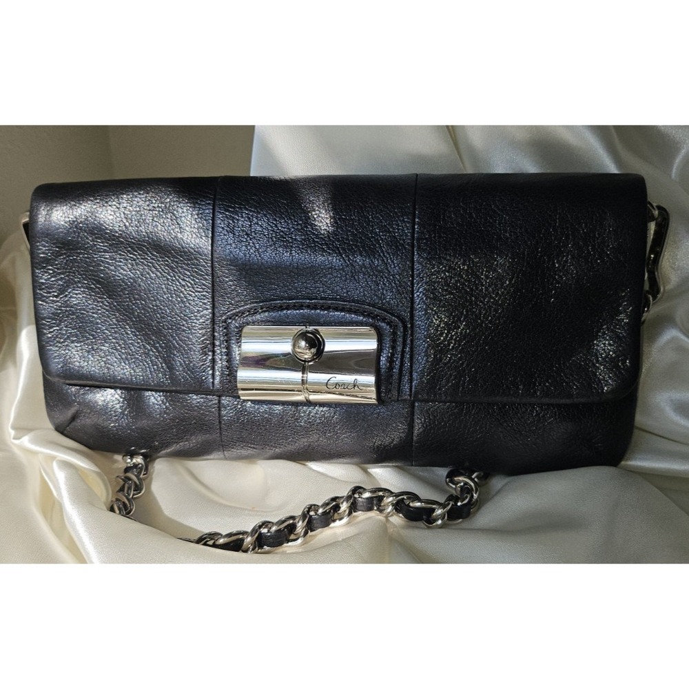 Coach Kristin Black‎ Leather Flap Convertible Clutch Bag w/dust bag